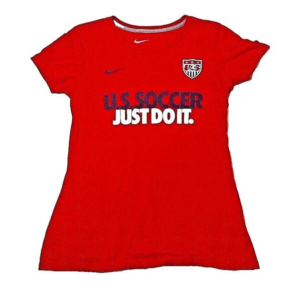 Nike USA Soccer Women's T Shirt Small Red Slim Fit Just Do It - Picture 1 of 5